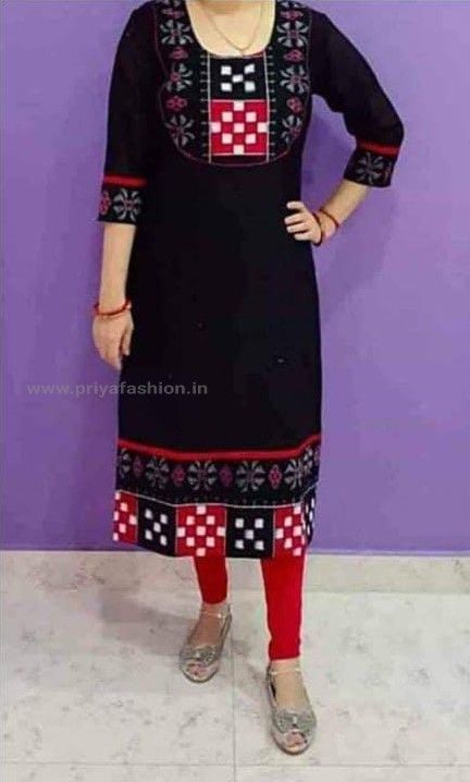 Ikat and sambalpuri round neck red black handloom kurti - Trenditional -  2660728